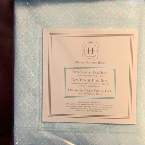 New! MODERN SOUTHERN HOME SET OF TWIN/XL SHEETS Blue Trellis Pattern - Picture 4 of 5